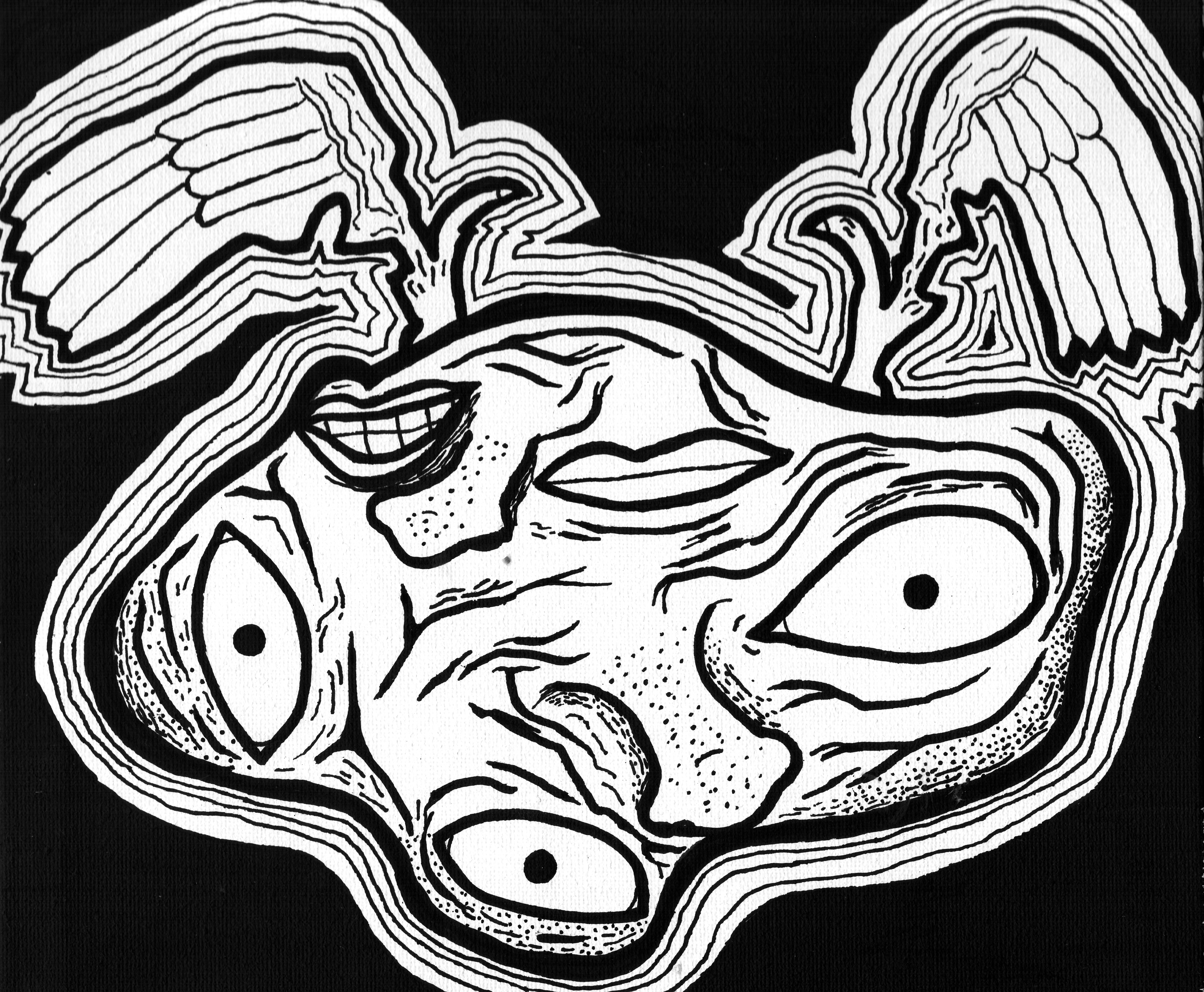 a monster with several eyes and wings titled 'angel eyes'